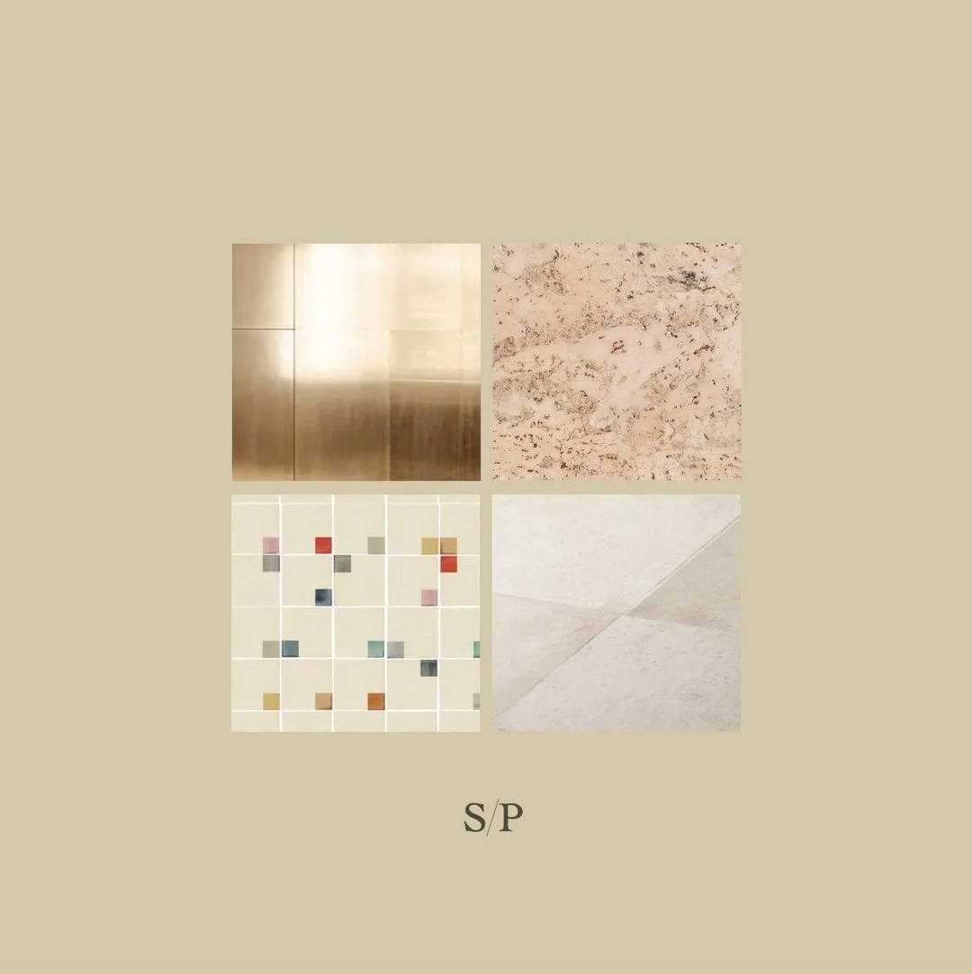 CAPTURE \ Lower Ground material selections for Enoggera Tce in Brisbane in collaboration with @luigirosselliarchitects. 
A combination of cork flooring for an active art studio, brass for the vertical joinery, Miro inspired tile pattern for the guest