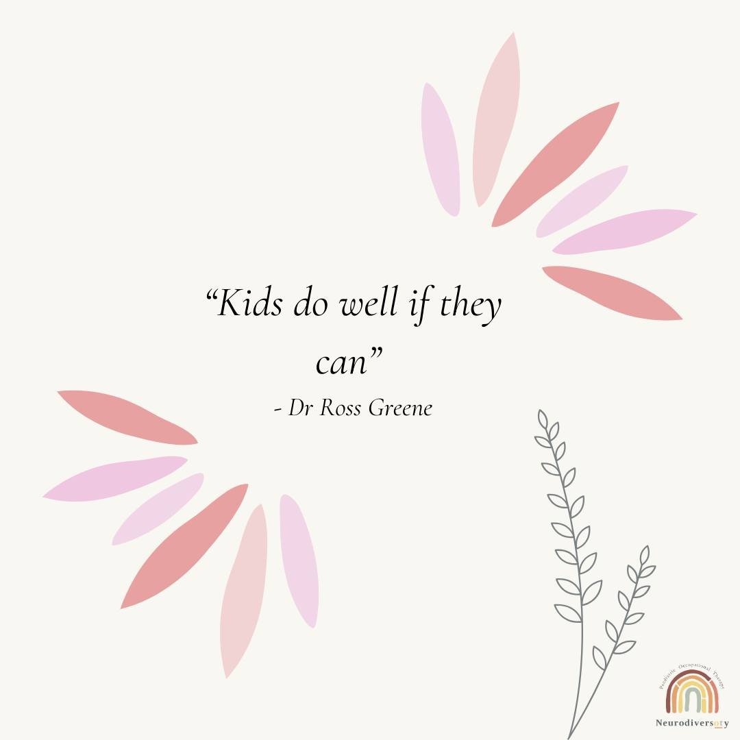Quote reads "Kids do well if they can" by Dr Ross Greene

Dr Ross Greene is a clinical psychologist and the creator of 'Collaborative and Proactive Solutions' (CPS) model. 

This is a really good mantra to have when thinking about your chil