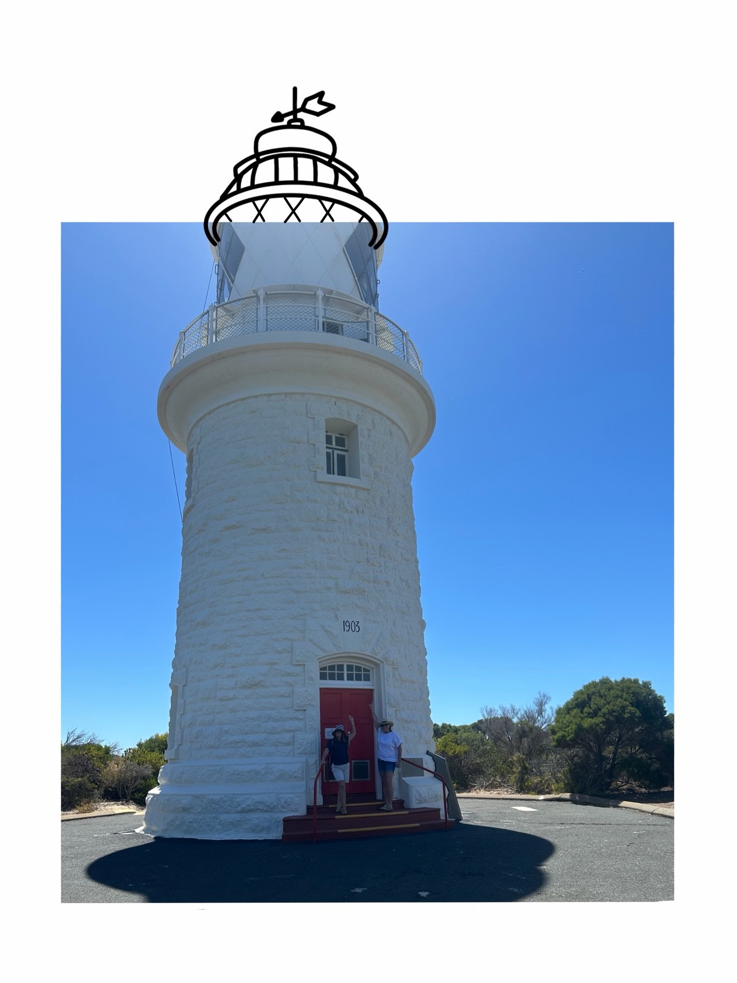 So I&rsquo;m down south with friends and today we visited the lighthouse at Naturaliste. 

One of the girls took our photo but chopped off the top of the lighthouse 🫢

I improvised 😂

#perthillustrator #drawmyhouse #drawmyhome #perthmurals #perthar