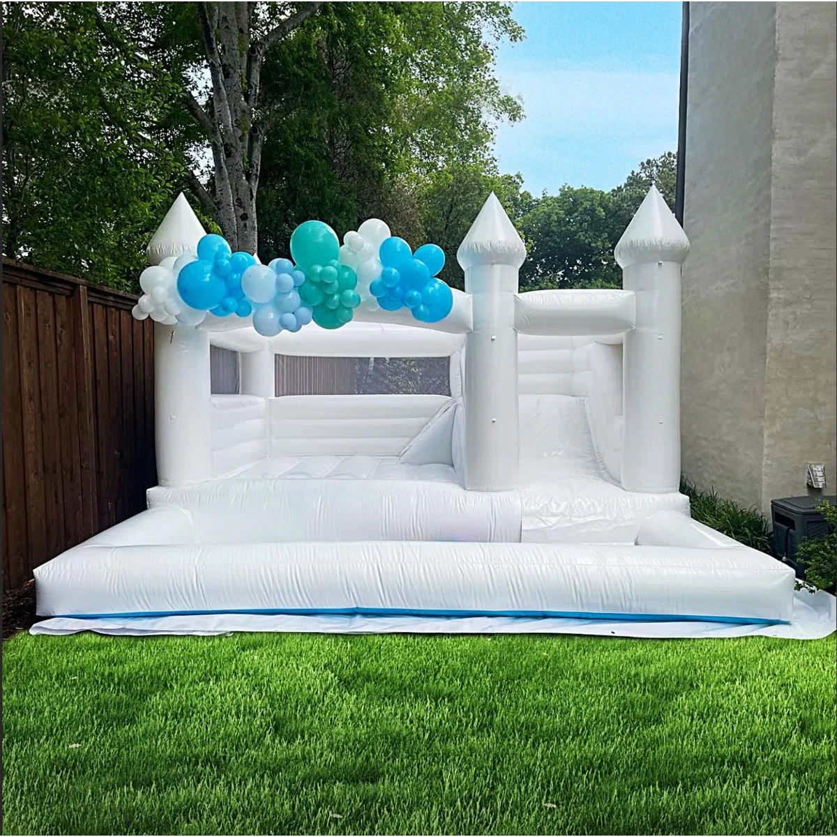 15'+x+13'+Commercial++PVC+White+Bounce+House+with+Slide+and+Blower (1).webp