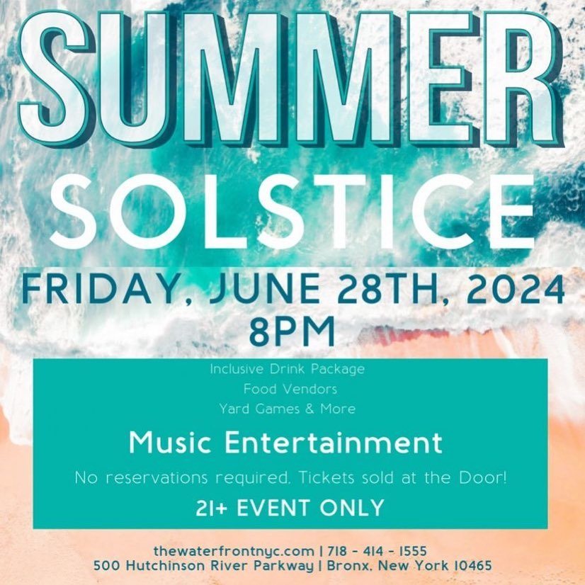 Summer Solstice Party
@ballysgolfferrypoint 
📅 Friday, June 28th, 2024 at 8pm
🎟️ Tickets sold at door
🍾 21+ Event Only