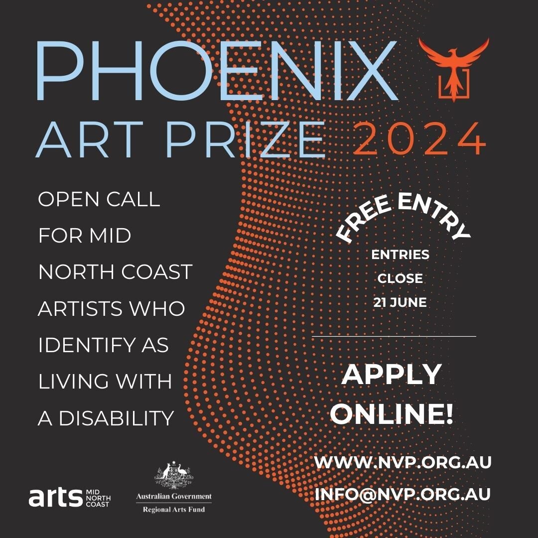 Exciting news!!

The Phoenix Art prize is debuting this year, seeking to recognise and showcase the talent by artists living with a disability in our region!

This is an open call to all artists 16+ living in the Mid North Coast who identify themselv