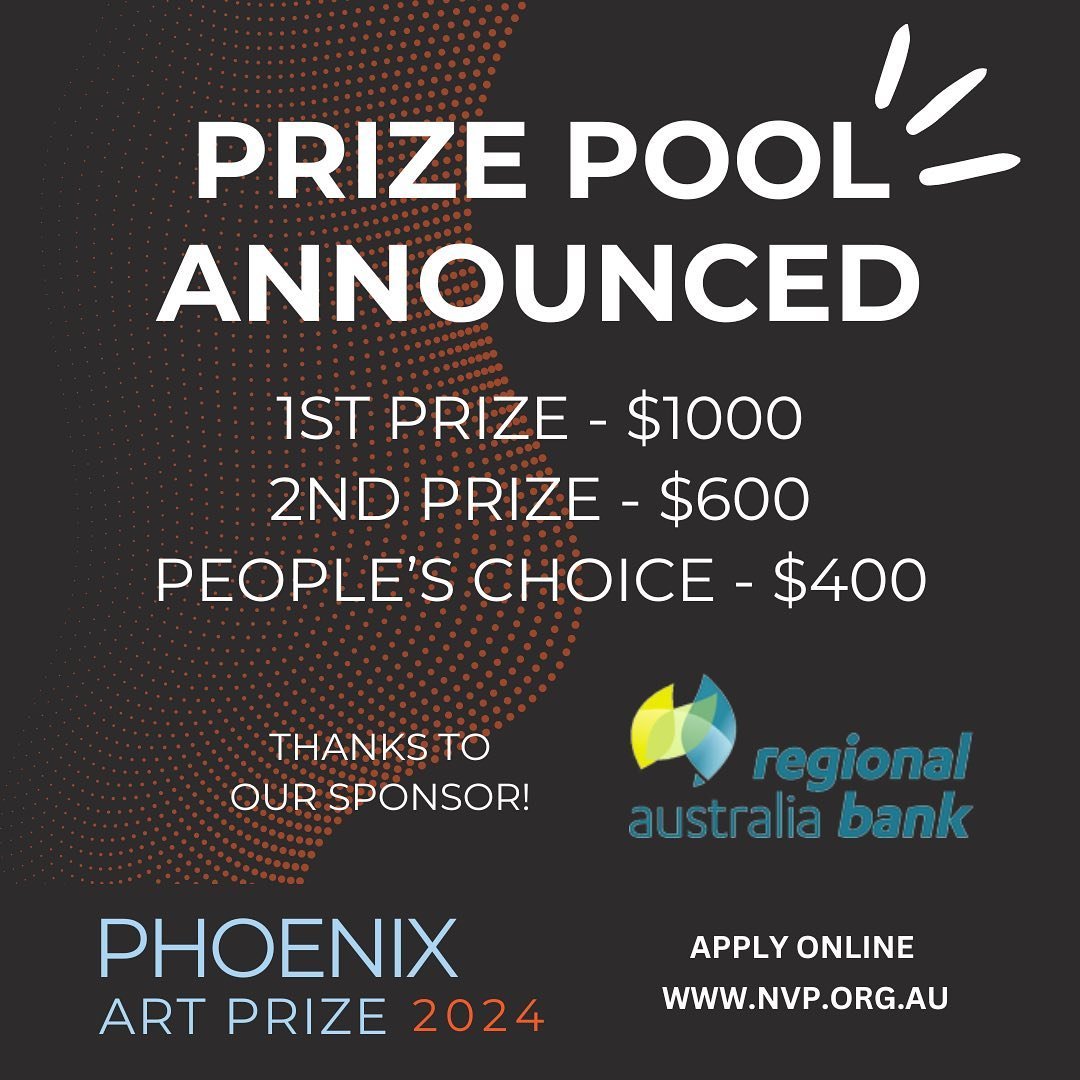.
🔔 ART PRIZE POOL ANNOUNCEMENT 🔔 

🎨 First Prize valued at $1000
🎨 Second Prize valued at $600
🎨 People&rsquo;s Choice valued at $400

Massive thank you to our sponsor @regionalaustraliabank ! 

Entry is open to all artists 16+ living in the Mi