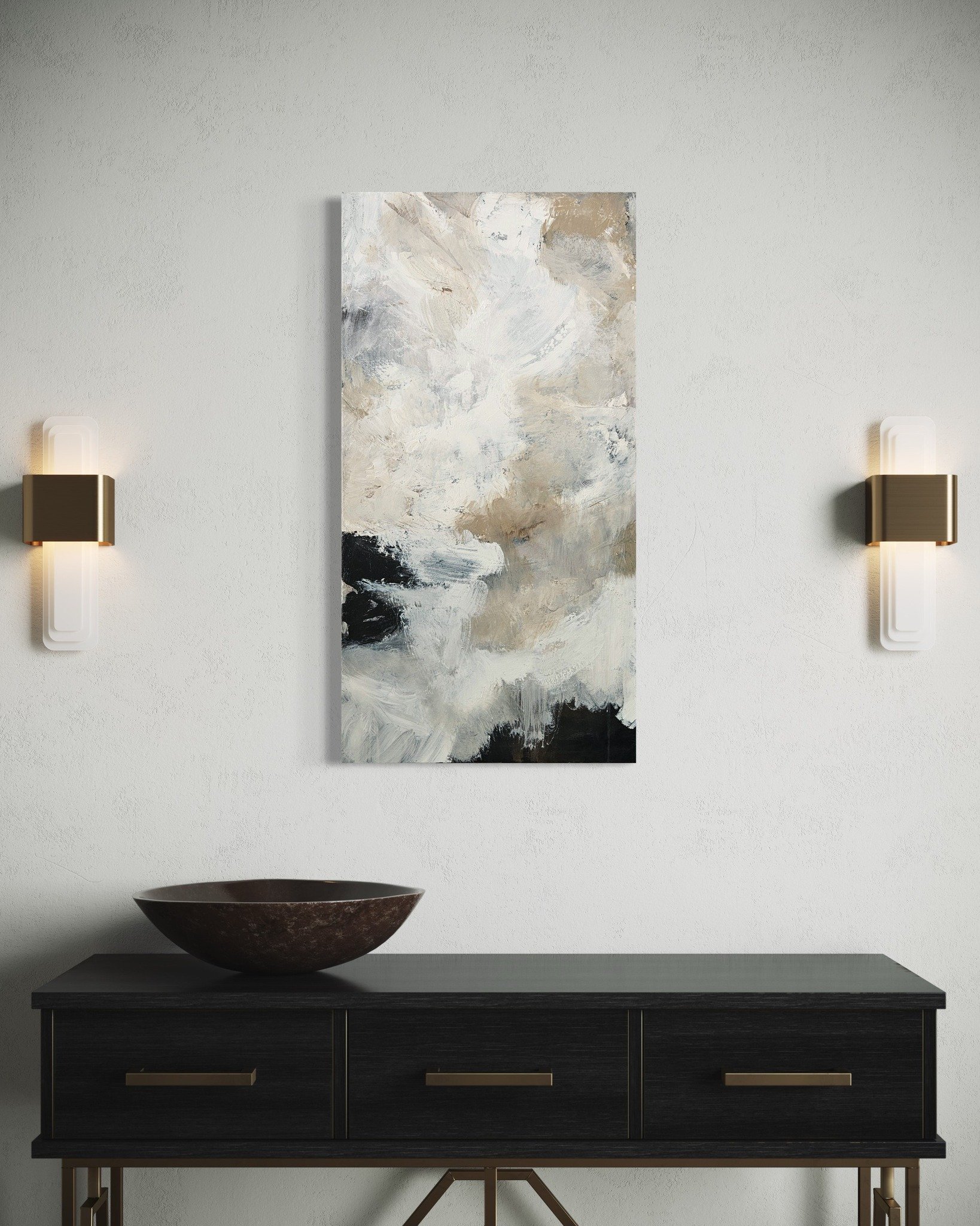 New from local abstract artist Lauren Ottley. The perfect piece for a small space or as a compliment on an adjacent wall to an existing work of art.

The neutral tones harmonize with other neutral works or balance works of art that are more bold or v