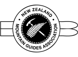 Logo of the New Zealand Mountain Guides Association featuring a stylized fern leaf and mountain peaks.