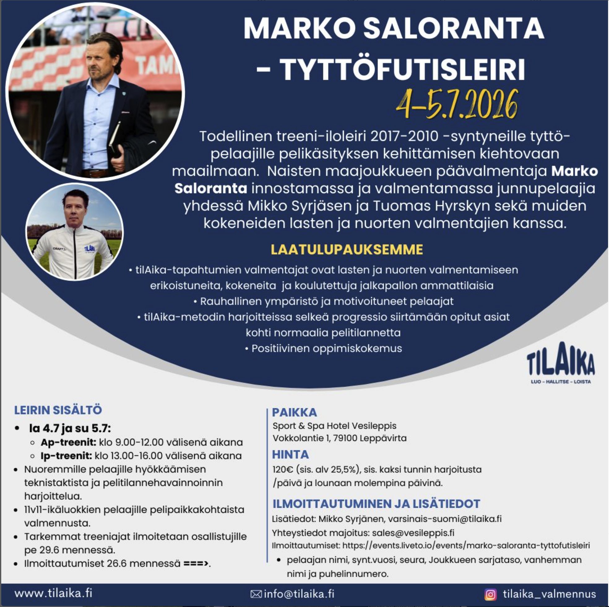 Marko Saloranta tyttöfutisleiri mainos