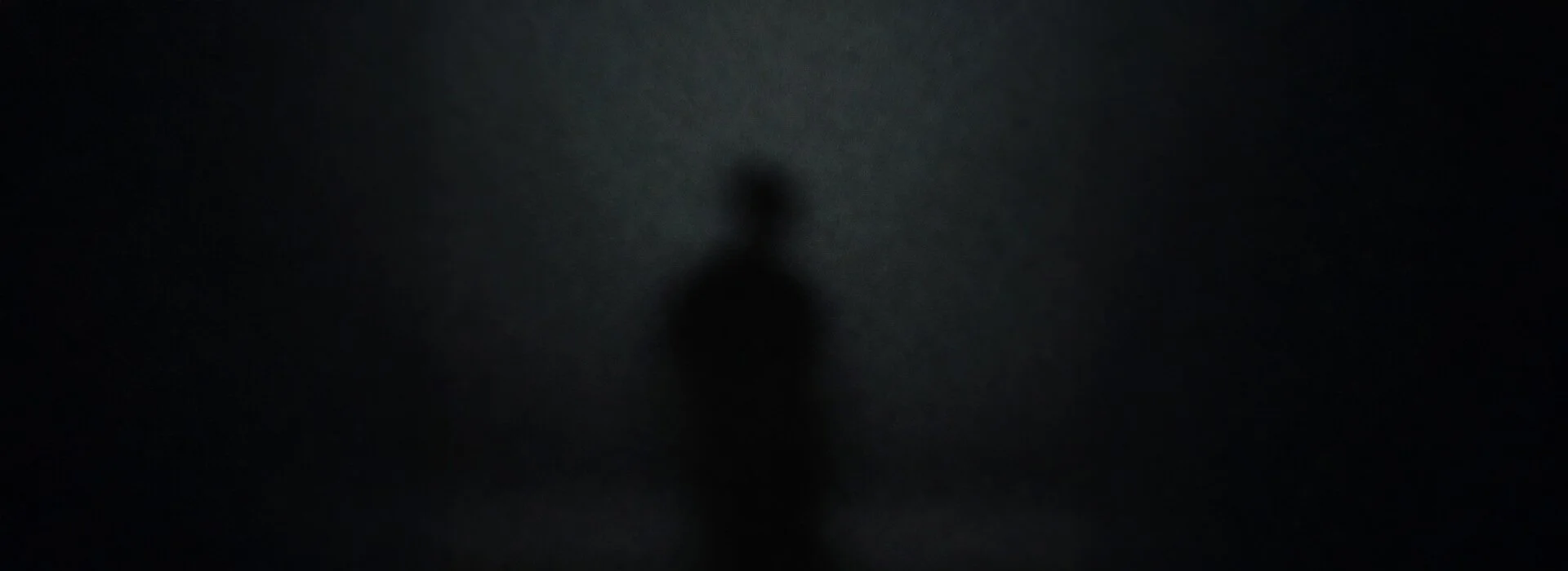 Blurred silhouette of a person in near darkness, suggesting uncertainty and loss of visibility.