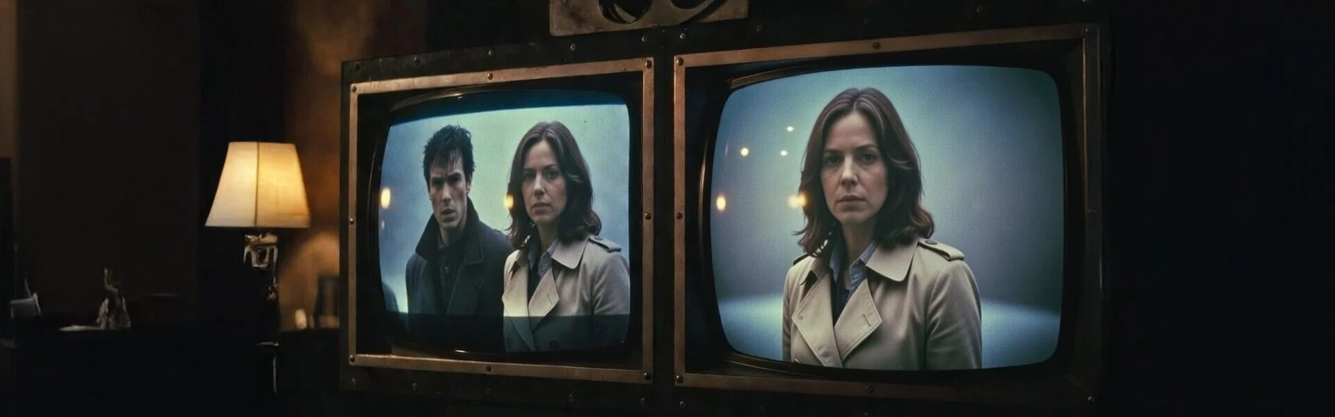 Two TV screens showing the same scene in different framings, suggesting alternate cuts and shifting ‘default’ versions.
