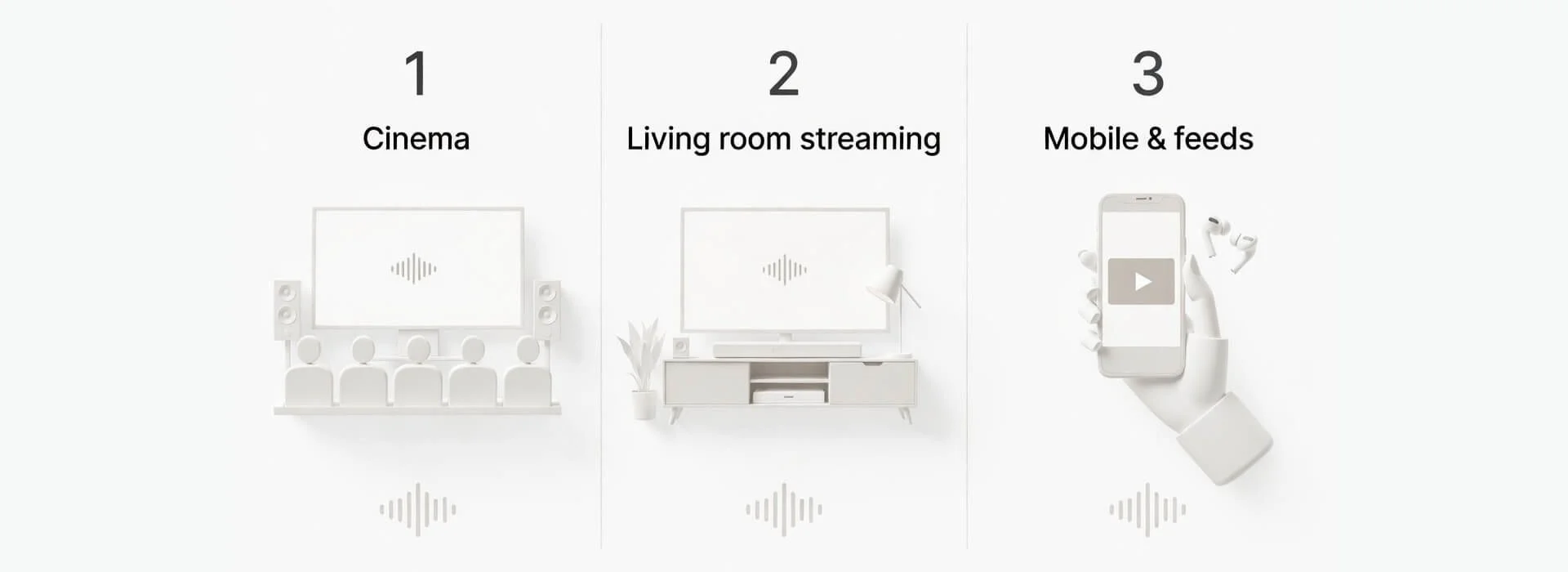 Minimal infographic showing audio levels being adjusted to similar playback loudness across different tracks.