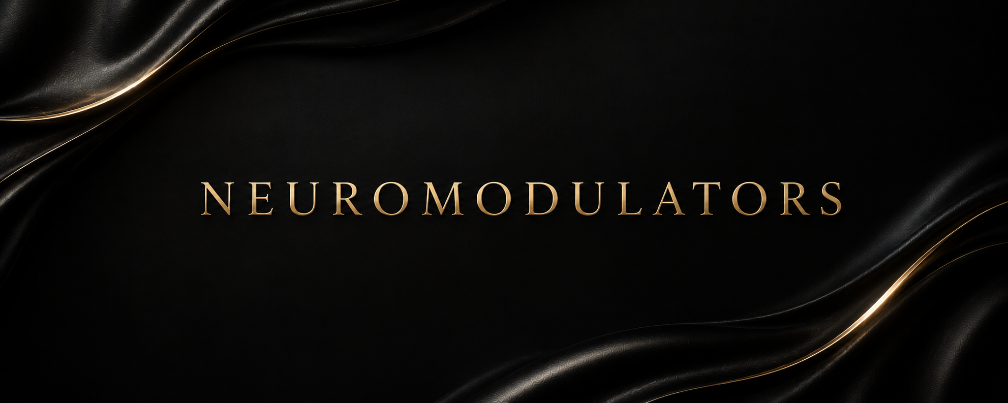 The image features a sleek black background with elegant gold text that reads "NEUROMODULATORS." The design includes smooth, flowing curves with subtle gold accents along the edges, conveying a luxurious and sophisticated aesthetic.