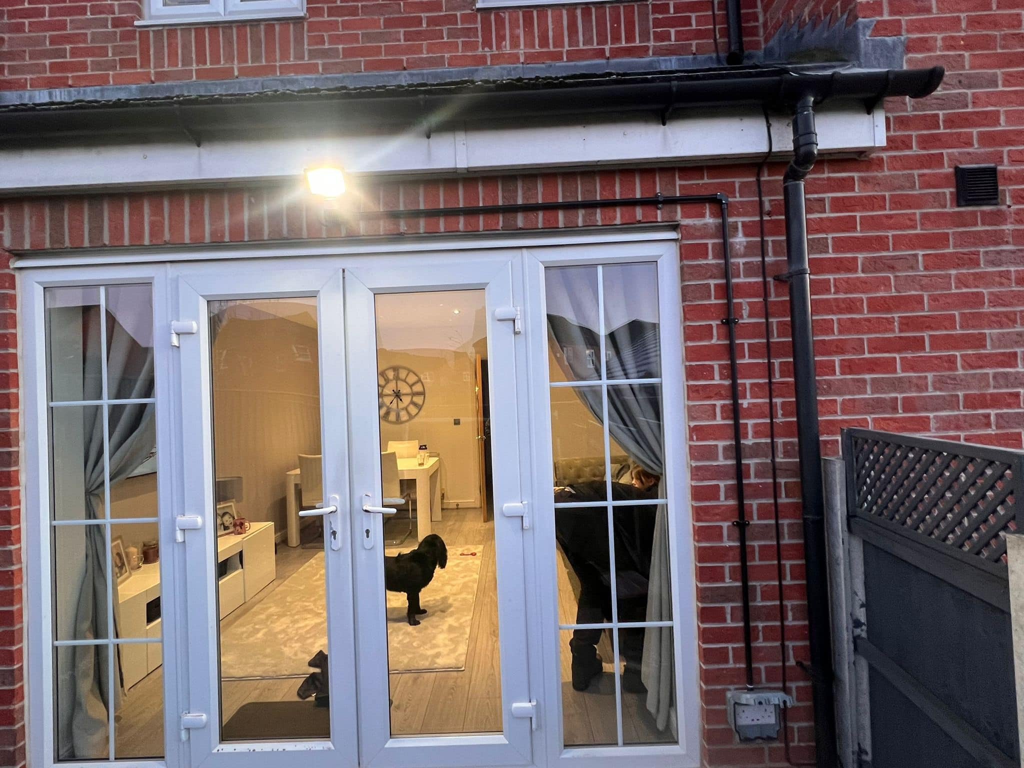 Outdoor PIR light and socket fitted