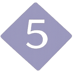 A purple diamond-shaped sign with the number 5 in black.