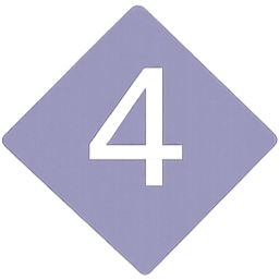 A purple diamond-shaped token with the number 4 in black centered on it.