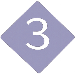 A white square with rounded corners featuring a large number 3 in the center.