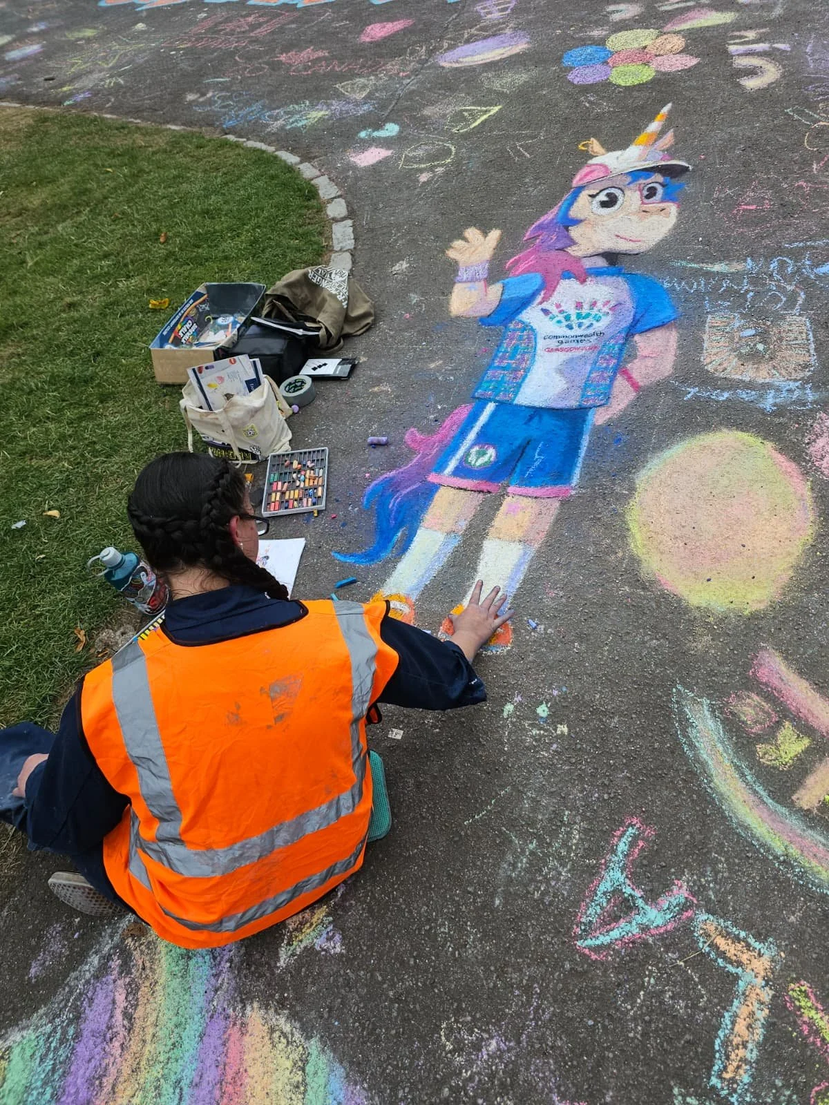 Glasgow Commonwealth Games 2026 Finnie Portrait Mascot Best Chalk Art International Misha Farris @mishmachdraws