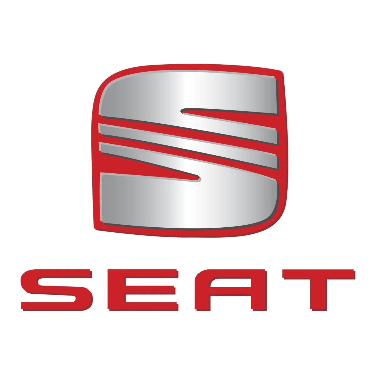Logo del marchio SEAT con una "S" stilizzata in argento e rosso.