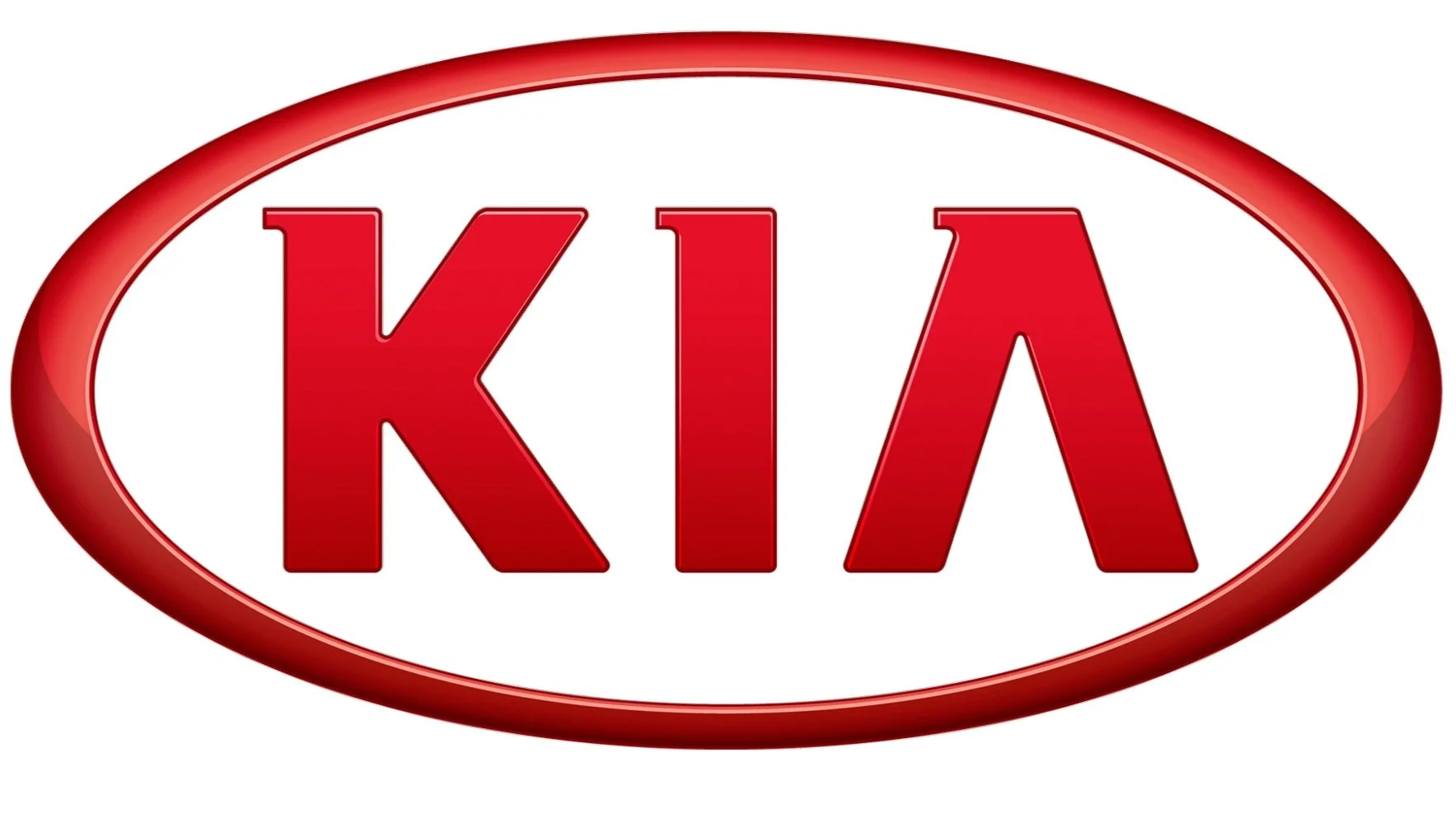 Logo di Kia Motors con scritta rossa e bordo ellittico su sfondo bianco.