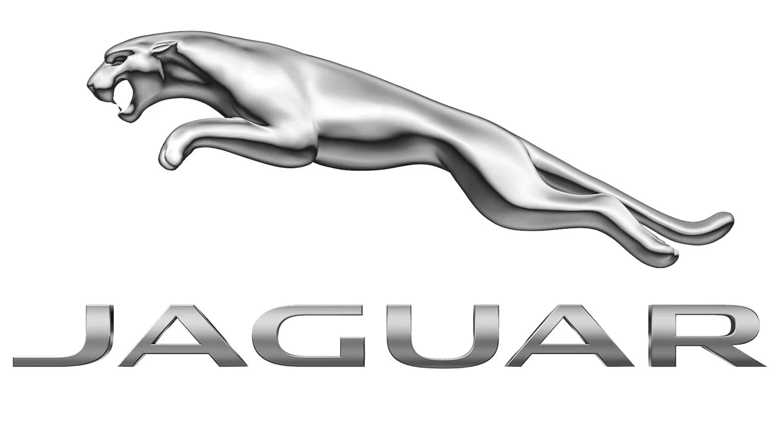 Logo Jaguar con il giaguaro saltante sopra il nome del marchio.