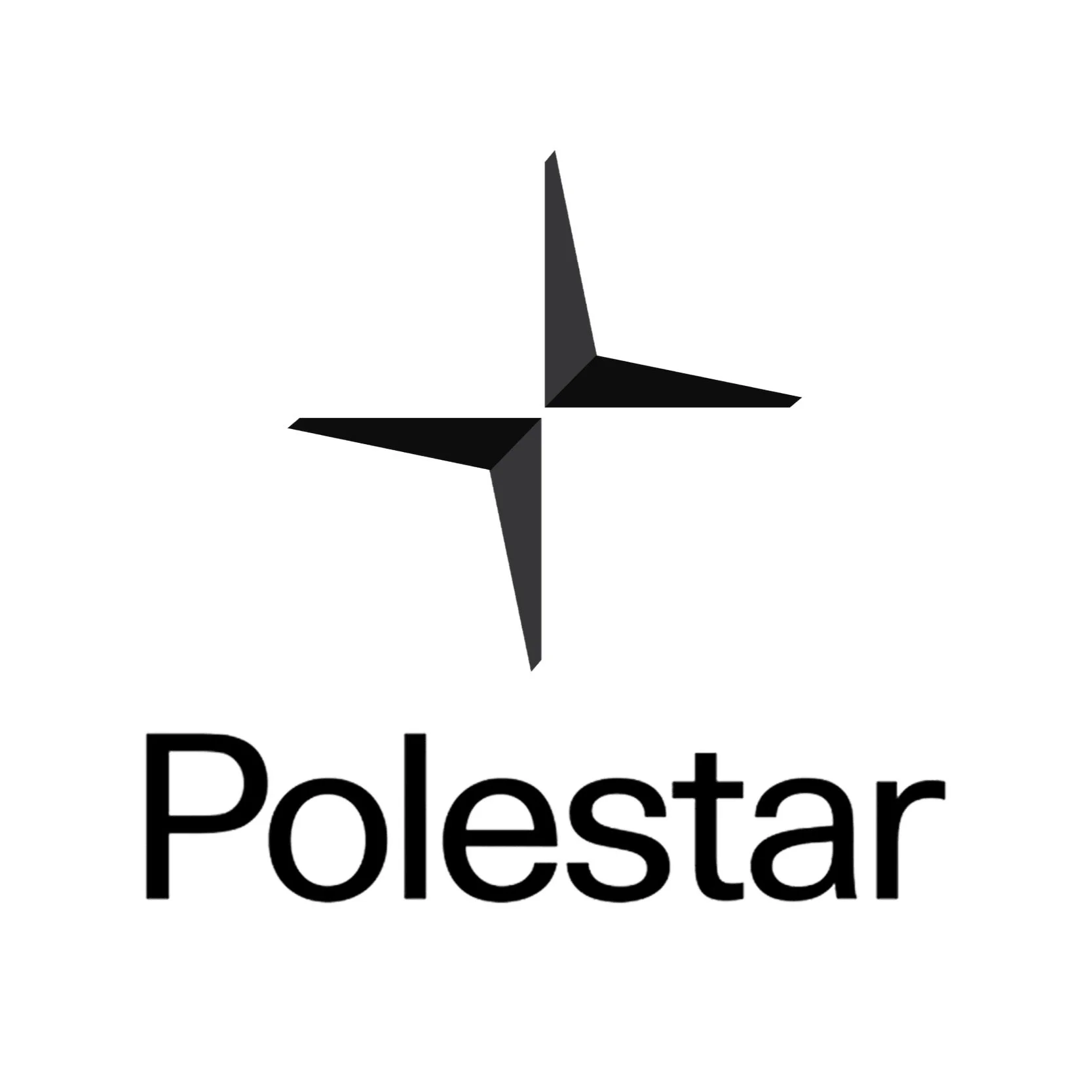 Logo di Polestar su sfondo bianco, con un simbolo geometrico stilizzato sopra il nome."}