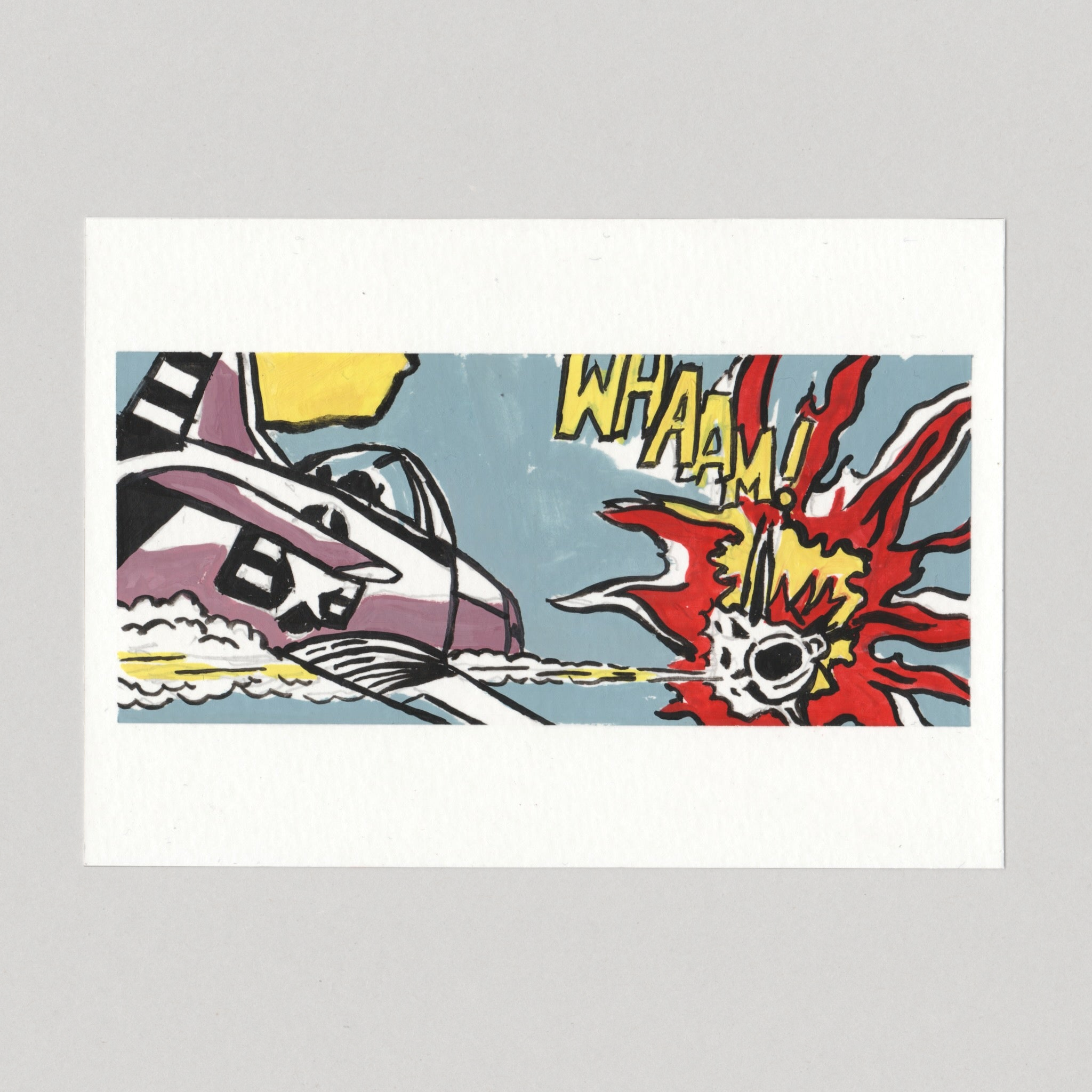 Lichtenstein: Whaam!, 2026. Gouache painting on paper by Chris Coombes.