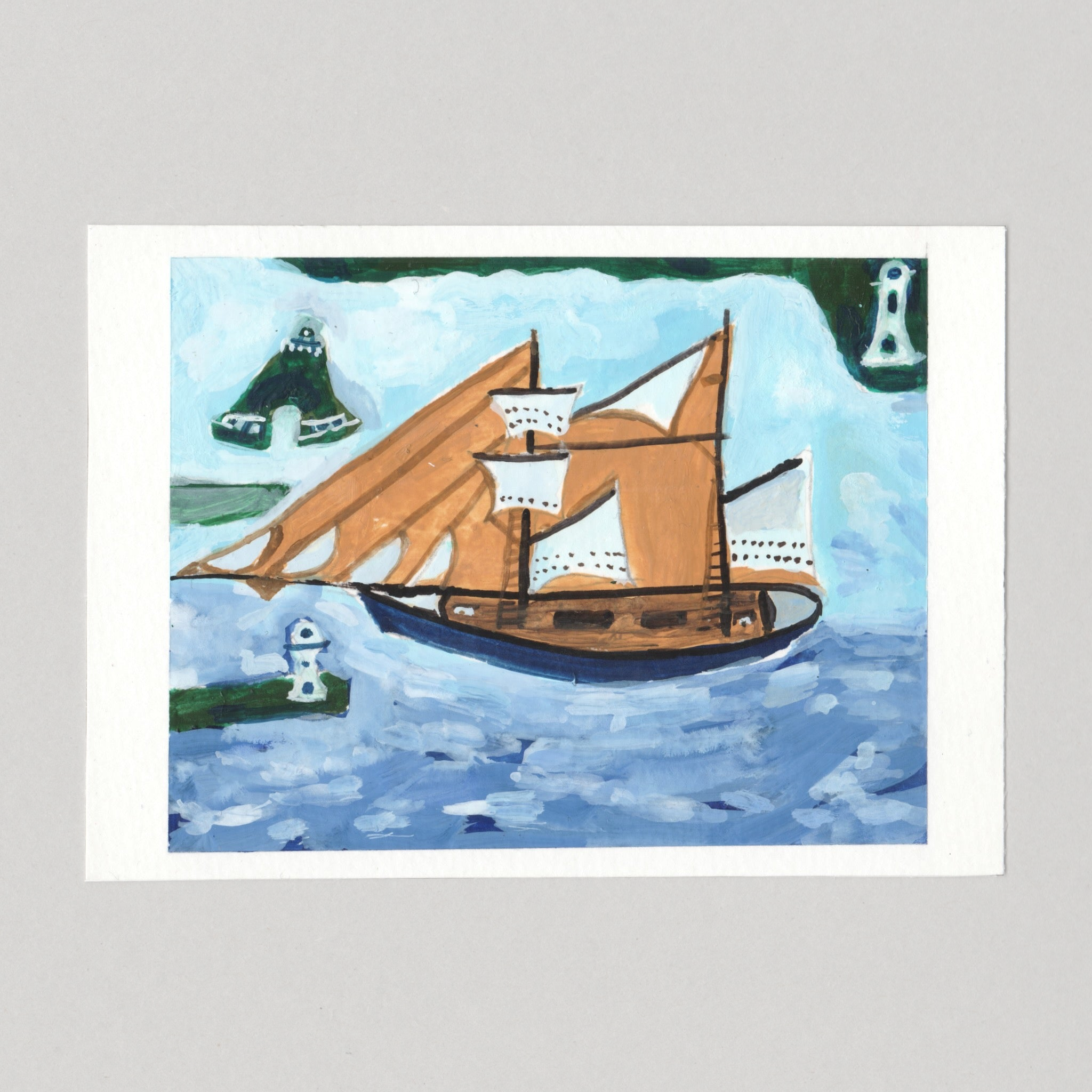 Wallis: The Blue Ship, 2026. Gouache painting on paper by Chris Coombes.