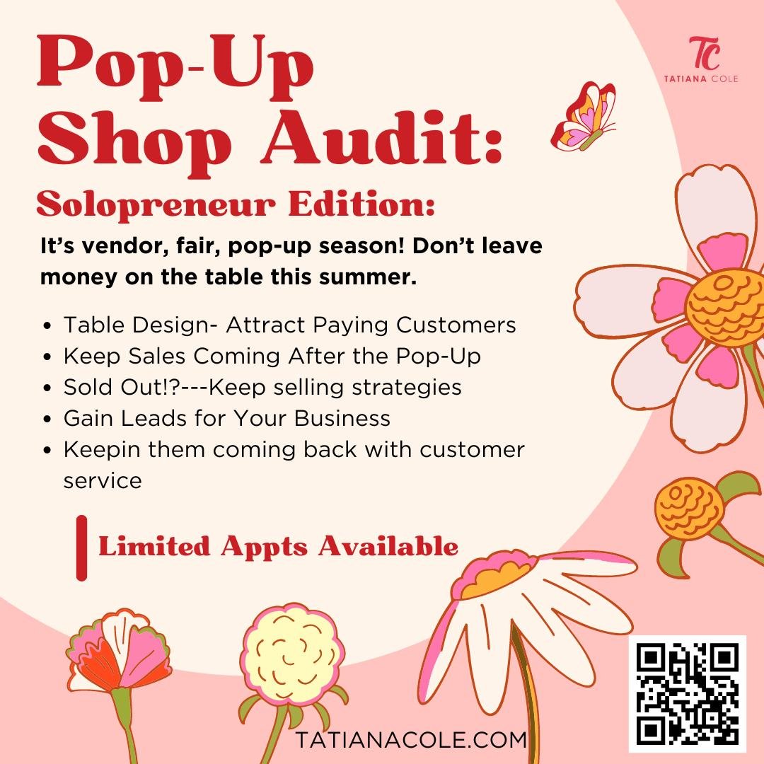 Are you leaving money on the table? 

Have you been disappointed after a vendor fair? 

Let's chat about some simple changes and enhancements to make money this summer!

Dm me 'pop-up' and we'll get you set up!