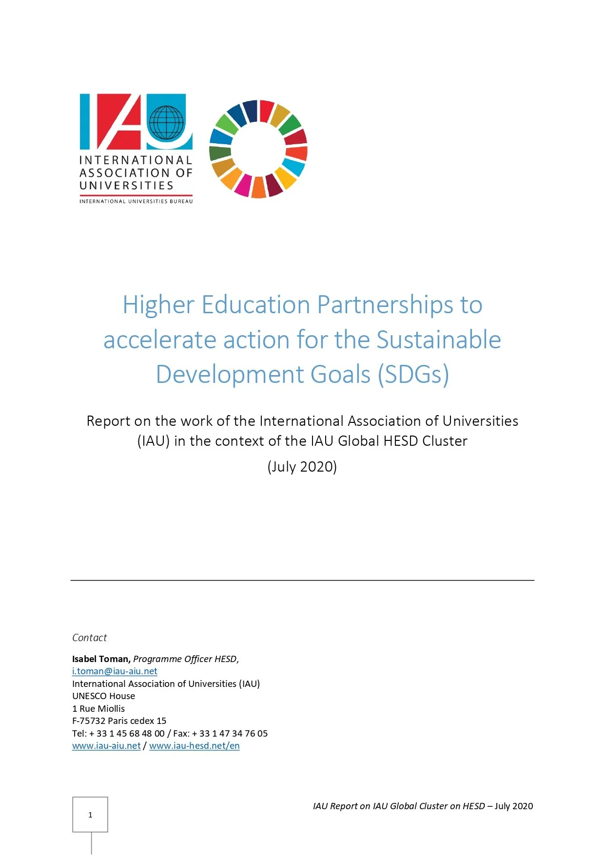 IAU Global Cluster on HESD Activity Report 2019-2020