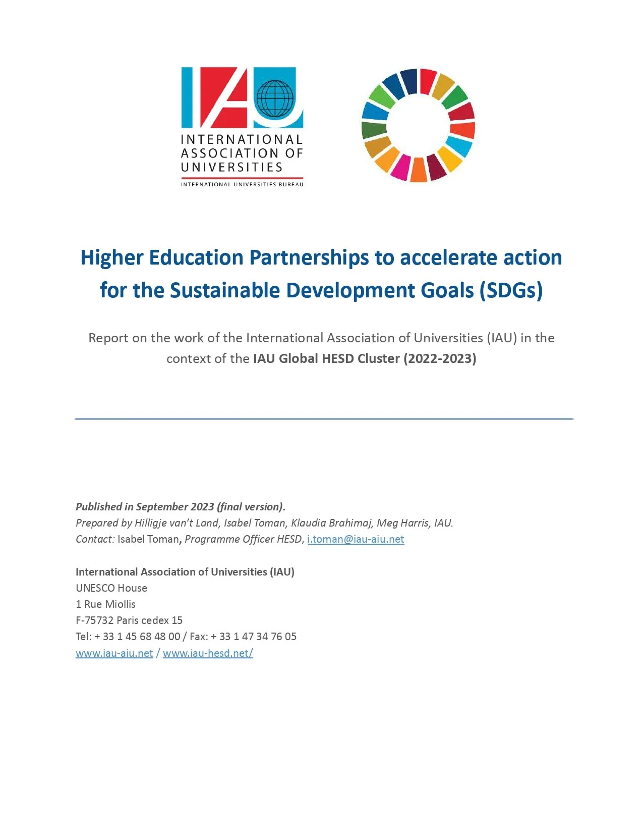 IAU Global Cluster on HESD Activity Report 2022-2023