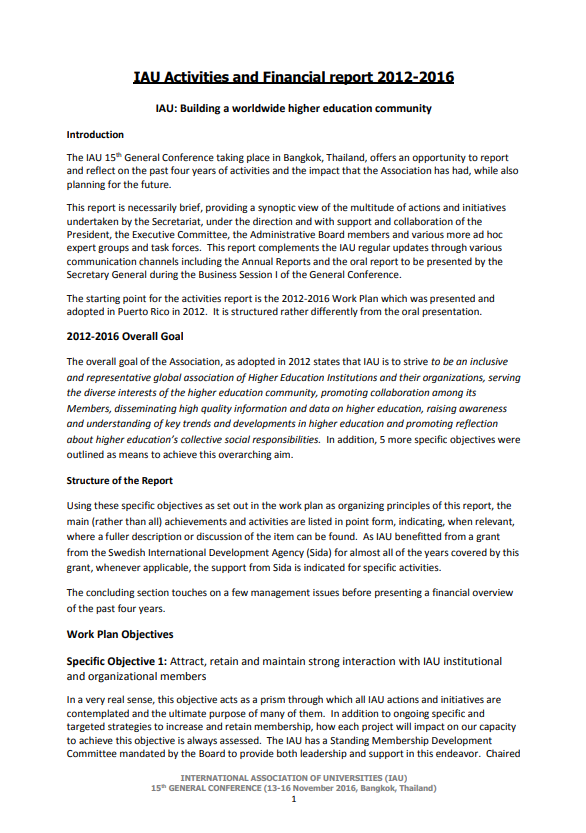Activities and Financial Report 2013-2016