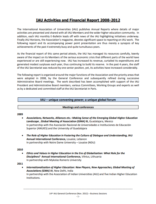 Activities and Financial Report 2008-2012
