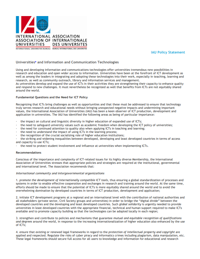 Universities and Information and Communication Technologies