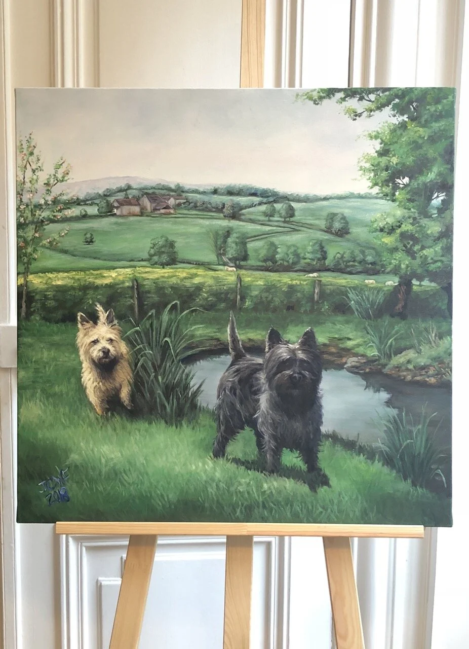 Jan 2018 First dog portrait is finished, "By the Pond, Marré"