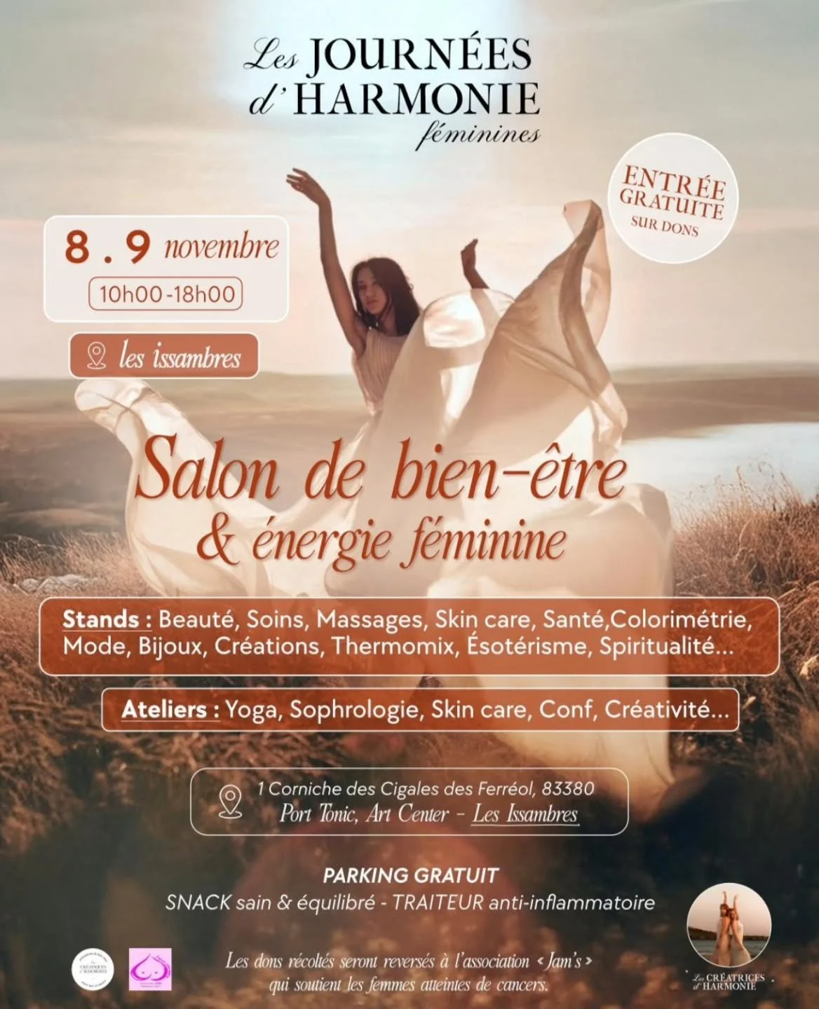 A noter dans vos agendas !!

Si vous d&eacute;sirez vous plonger dans un univers 100% f&eacute;minin, je vous invite &agrave; venir d&eacute;couvrir &quot; Les journ&eacute;es d'harmonie f&eacute;minines&quot; : 

Un salon de bien-&ecirc;tre &amp; &e