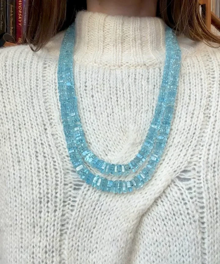Aquamarine Bead Necklace with Diamond and 18k White Gold Clasp

#marchbirthstone #aquamarinejewelry #birthstonejewelry #oneofakindjewelry #aquamarinenecklace