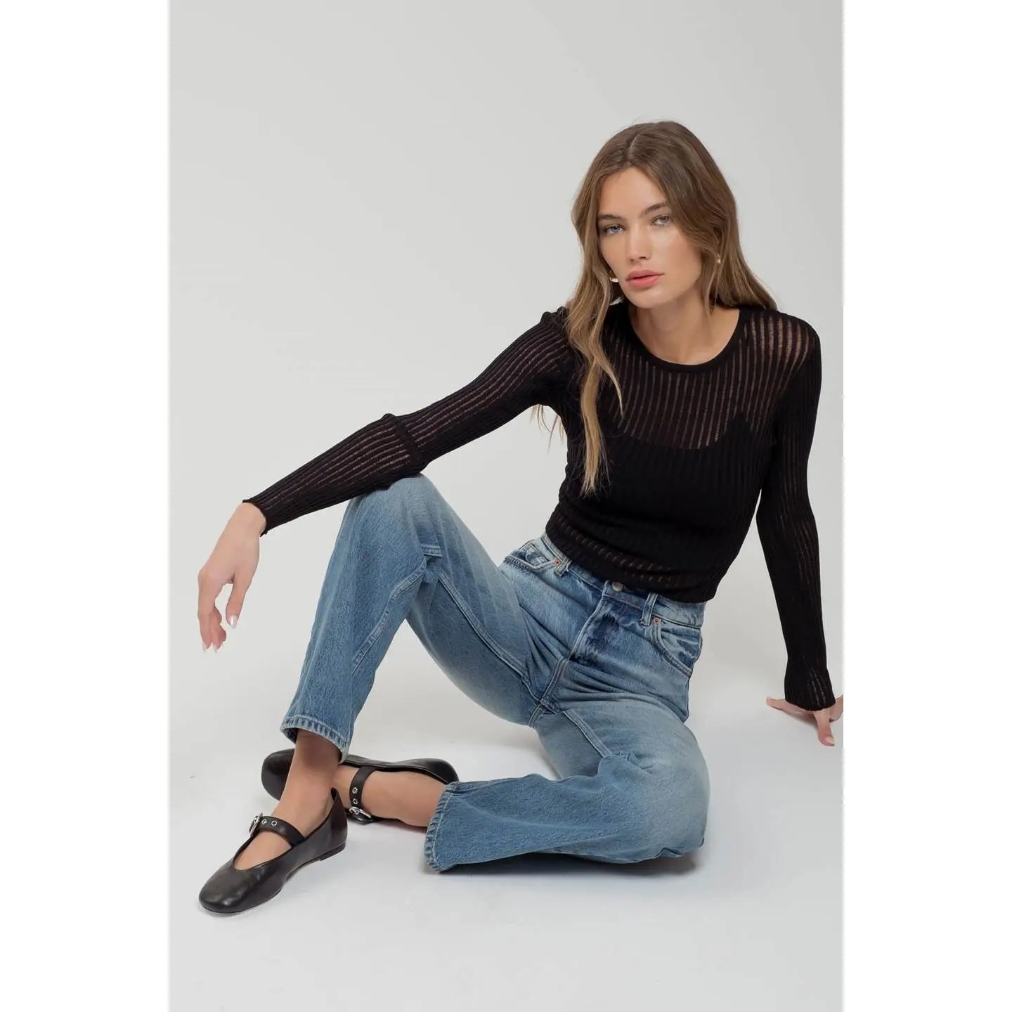 Sheer Rib Knit Sweater