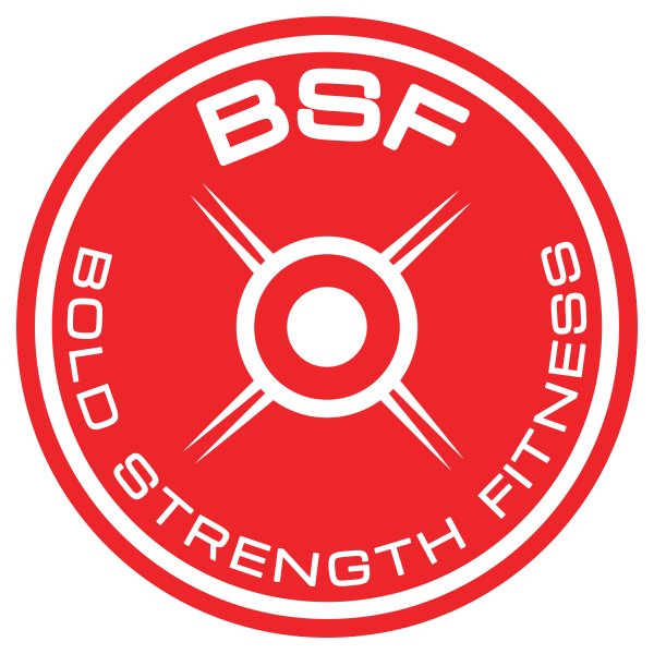 Red and black logo for BOLD Strength Fitness with a stylized barbell and the text 'BSF' and 'Bold Strength Fitness'.