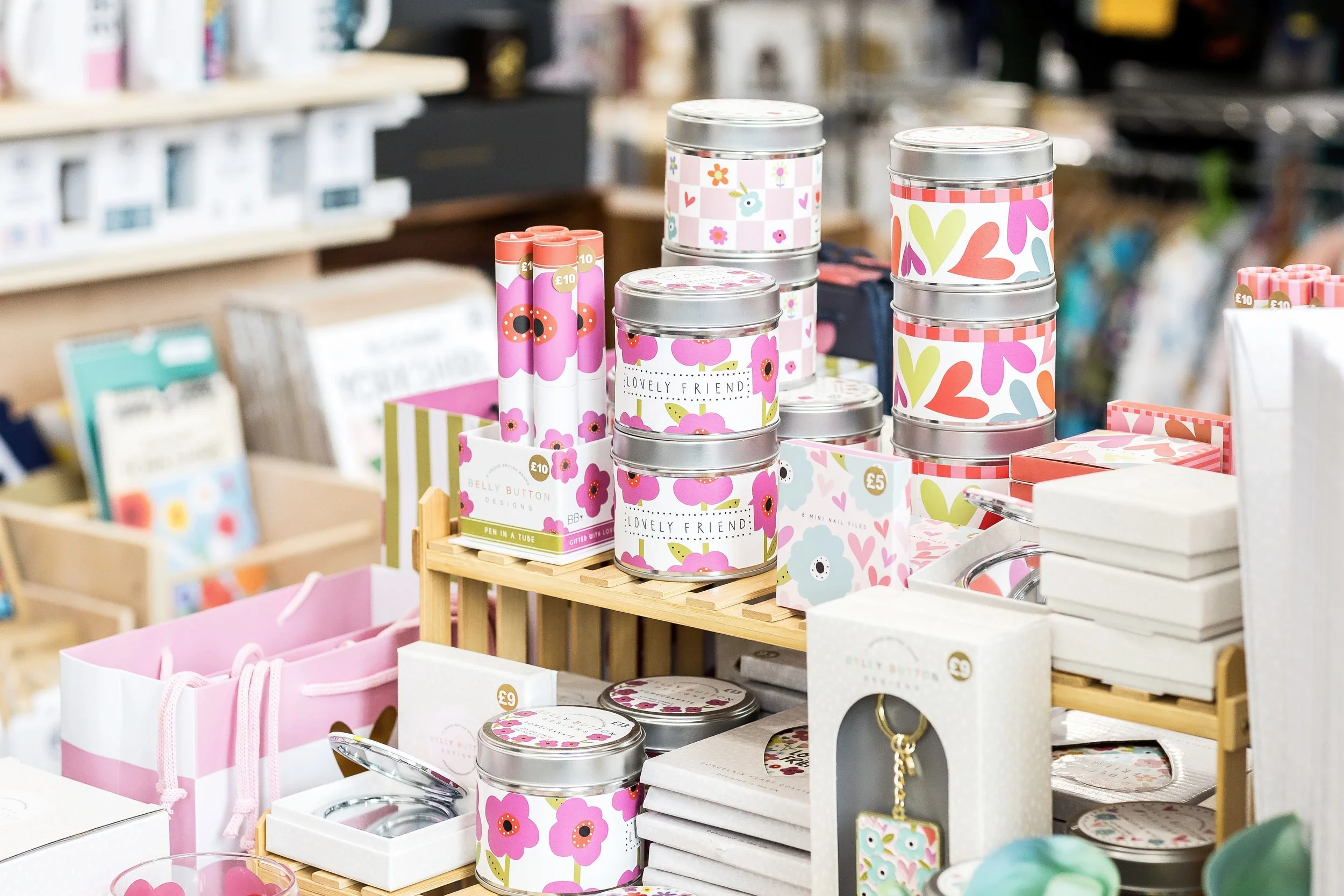 Floral "Lovely Friend" candle tins and gifts from Belly Button Designs