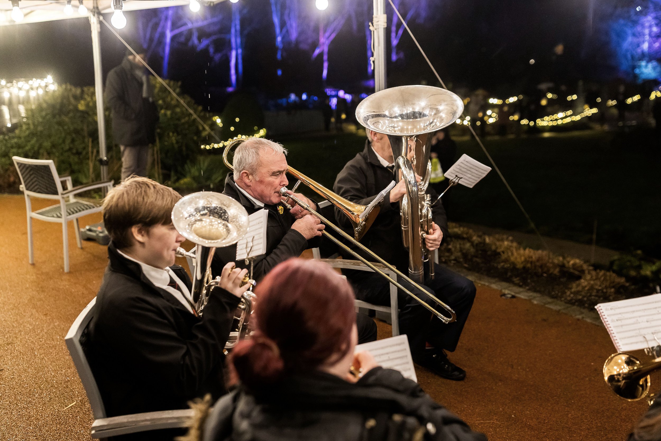 Brass band performing at The Kirkwood's Light up a Life event, Huddersfield"