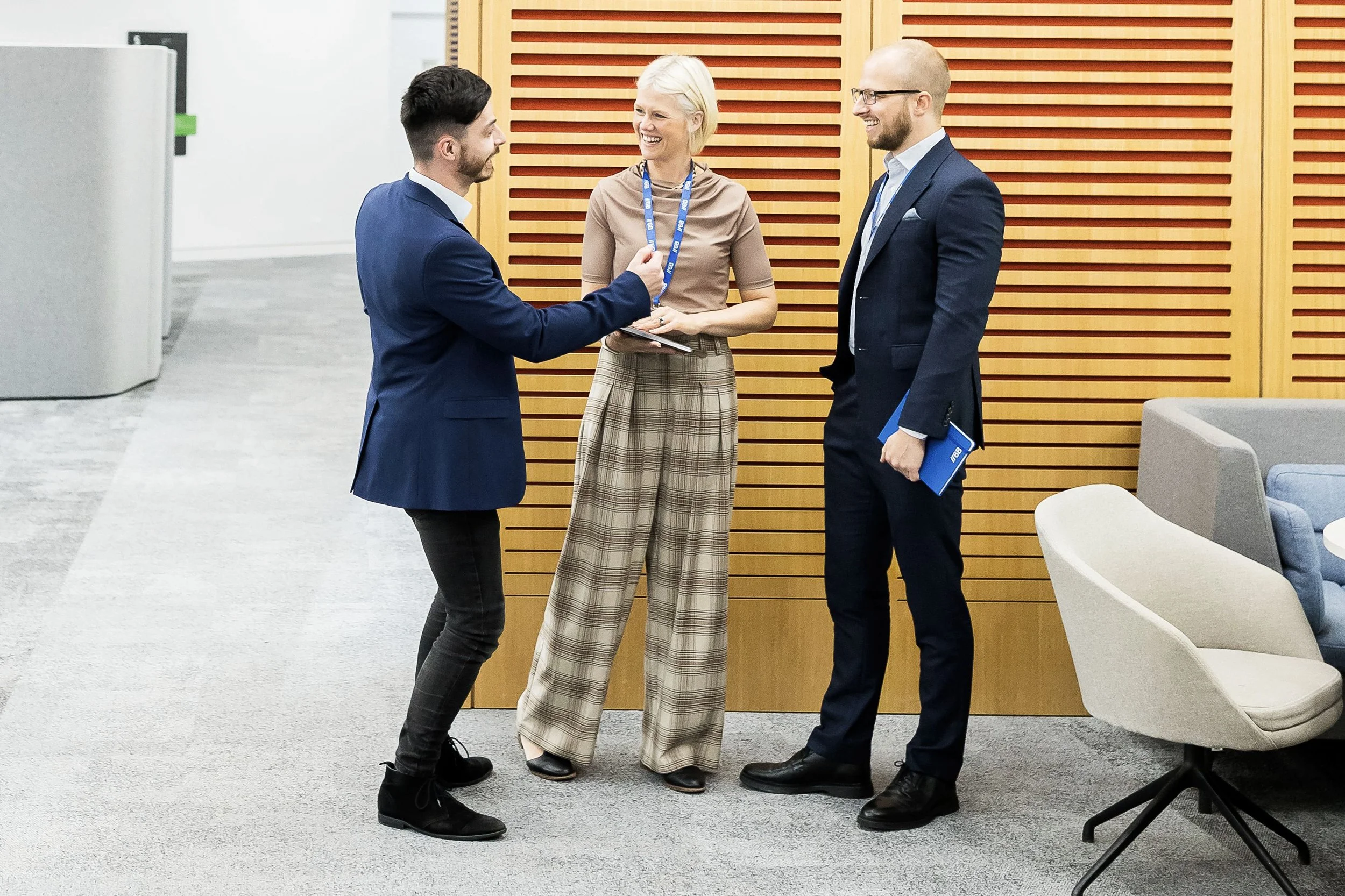 Documentary-style corporate photography in Leeds in a watercooler moment