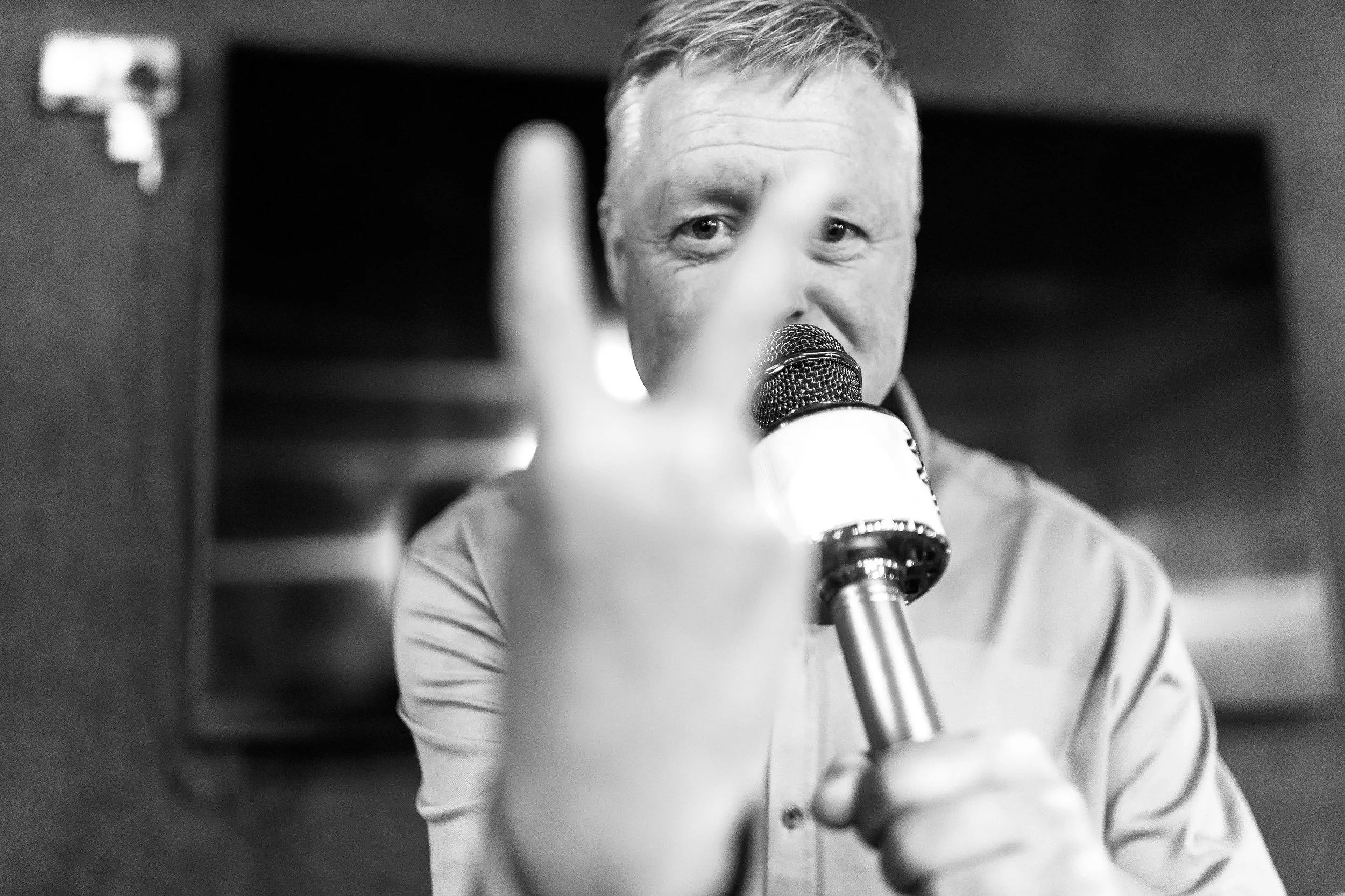 Phil giving me the forks. Natural corporate event photography Yorkshire