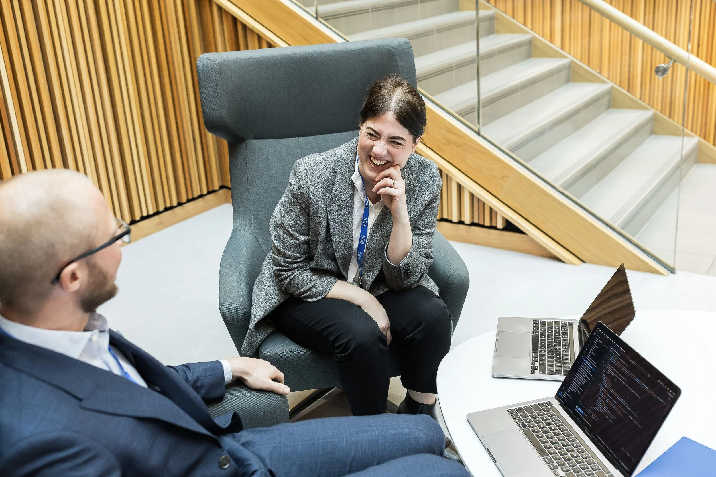 Commercial photographer capturing Sarah and Paul at 6B business meeting at Nexus Leeds