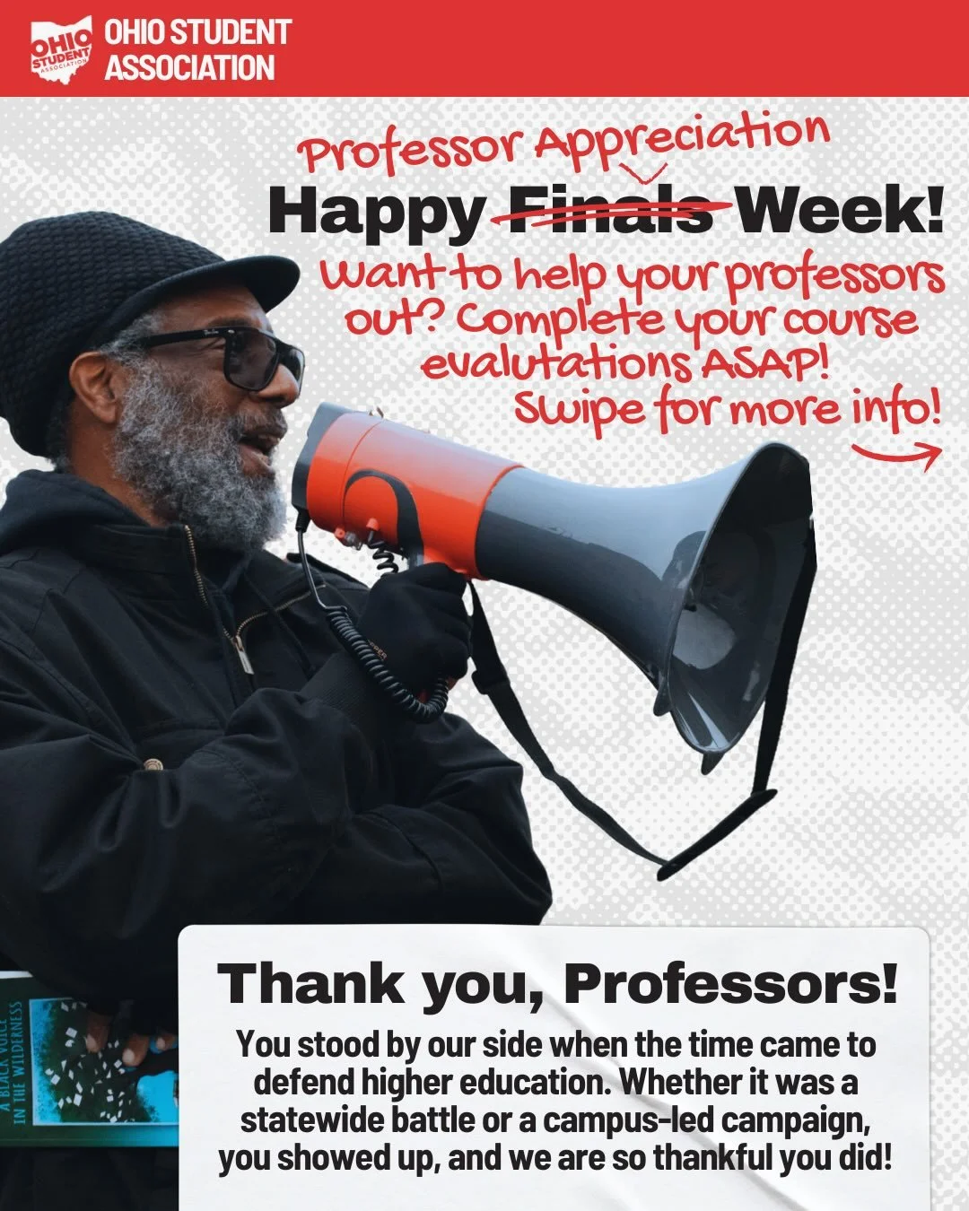 HAPPY PROFESSOR APPRECIATION WEEK 🍎❤️🎓 show your appreciation by completing your course evaluations! 

Thank you to all of the professors that stood along side our students this year &mdash; we could not have run such incredible, badass campaigns w