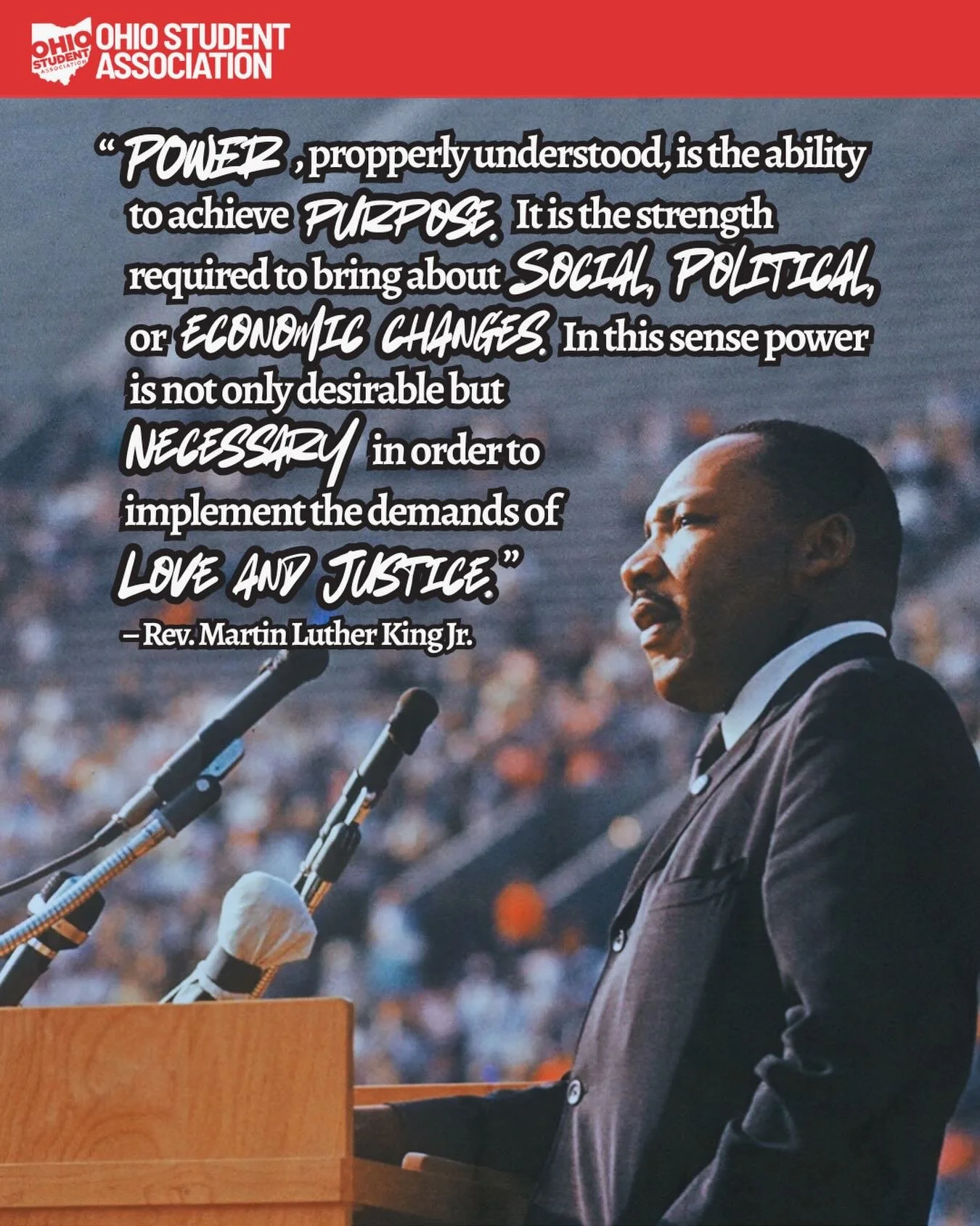Every OSA student knows this quote, because it is our foundation for power.

Today we honor the memory of Rev. Martin Luther King, Jr., the power that he built, and the lives that he changed.

#mlkday #mlk #ohiostudents #power #ohio