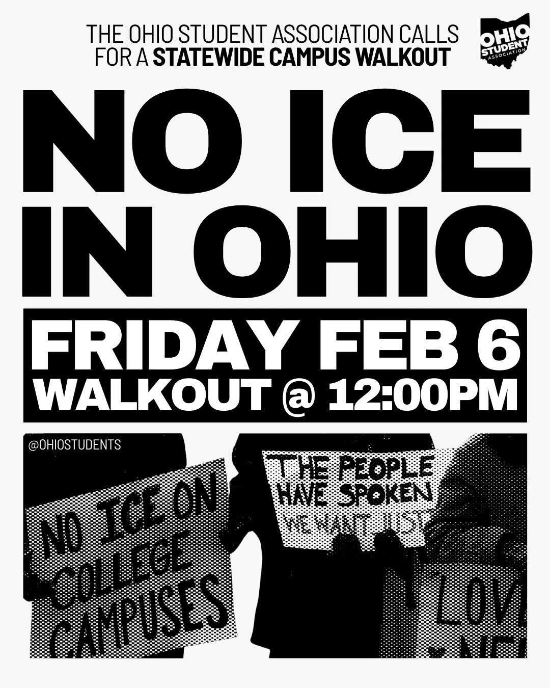 🚨WE&rsquo;RE CALLING FOR A STATEWIDE WALKOUT. 🚨 Walk out of class @ 12.00PM on FRIDAY, FEB 6. We&rsquo;re tired of ICE threatening our communities. It&rsquo;s time to act.

#politics #college #ohio #fuckICE #ohiostudentassociation