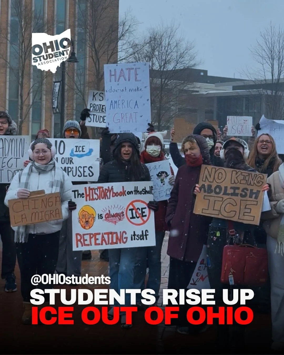 ICE OUT OF OHIO &mdash; From 11.00AM to 4.00PM, OSA chapters called for their students to walk out of class and rally to demand that our universities take the first step in preventing ICE from harming our communities, campuses, and citizens. This act
