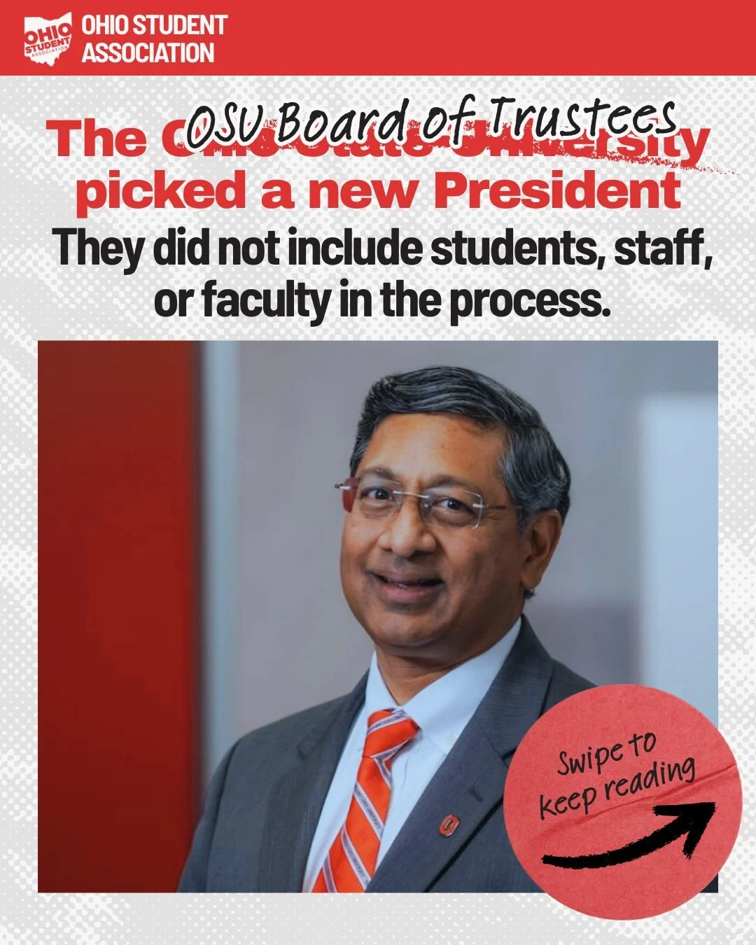 Shared governance doesn&rsquo;t seem to be at the top of the OSU BoT&rsquo;s priorities. Dr. Ravi Bellamkonda has been chosen, without input from Buckeyes, as OSU&rsquo;s 18th president. Swipe to keep reading.

#ohiostate #buckeyes #ohiostudents #ohi