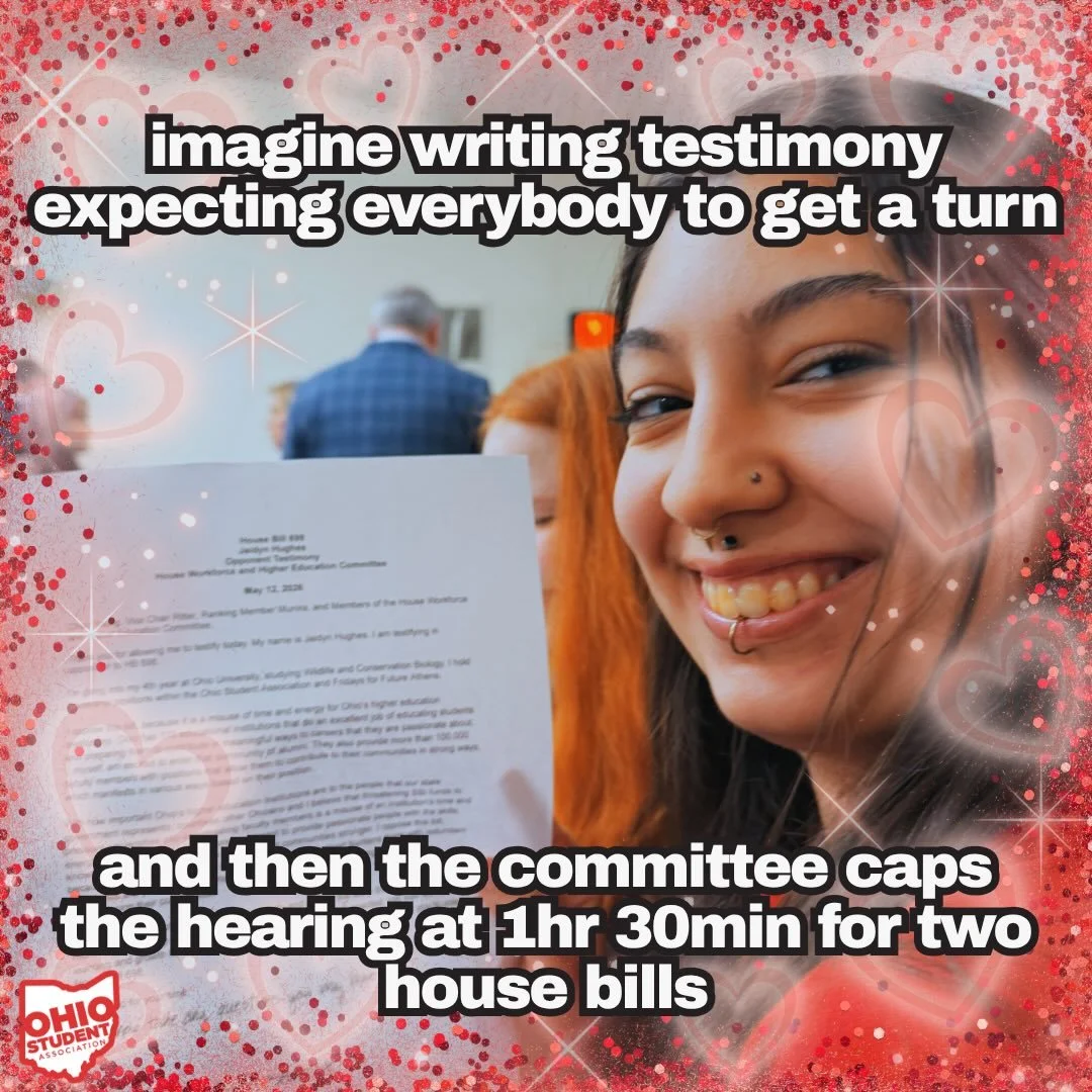 HB698 opponent testimony day was &hellip; something! Over 170 people submitted testimony, and no college students were heard (except an OSA team member and OSU alum &mdash; thanks @sydca.t !)

Someone&rsquo;s gotta save higher ed, might as well be th