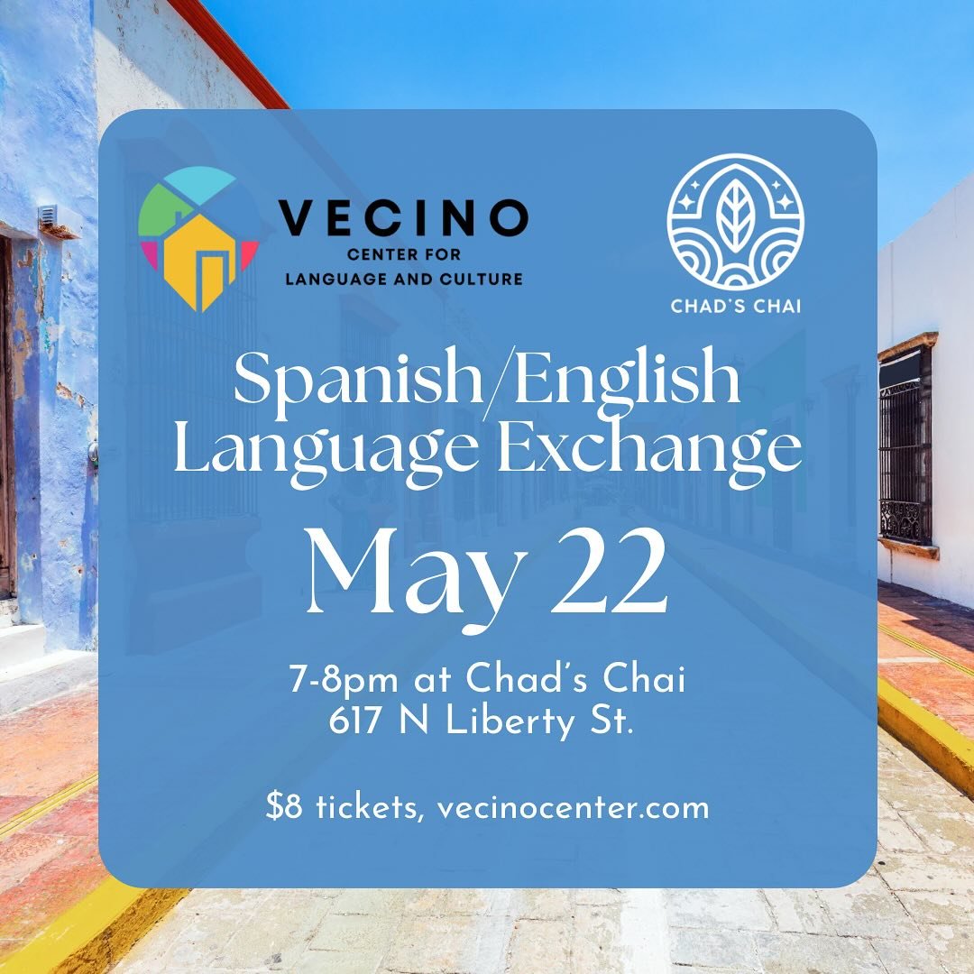 Our next Spanish/English language exchange will be at @chadschai on Wednesday! ☕️ Come out from 7-8pm to practice your Spanish with native Spanish speakers. Ven a practicar el ingl&eacute;s con hablantes nativos. Reserve your spot 🎟️ at vecinocenter
