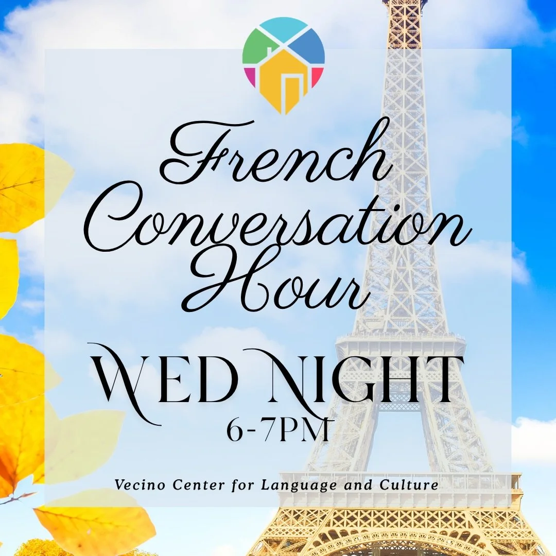 Francophones! Join us on Wednesday night from 6-7pm for our monthly French Conversation Hour. This is a relaxed environment for you to practice your French with other awesome people. Sign up at vecinocenter.com (link in bio).