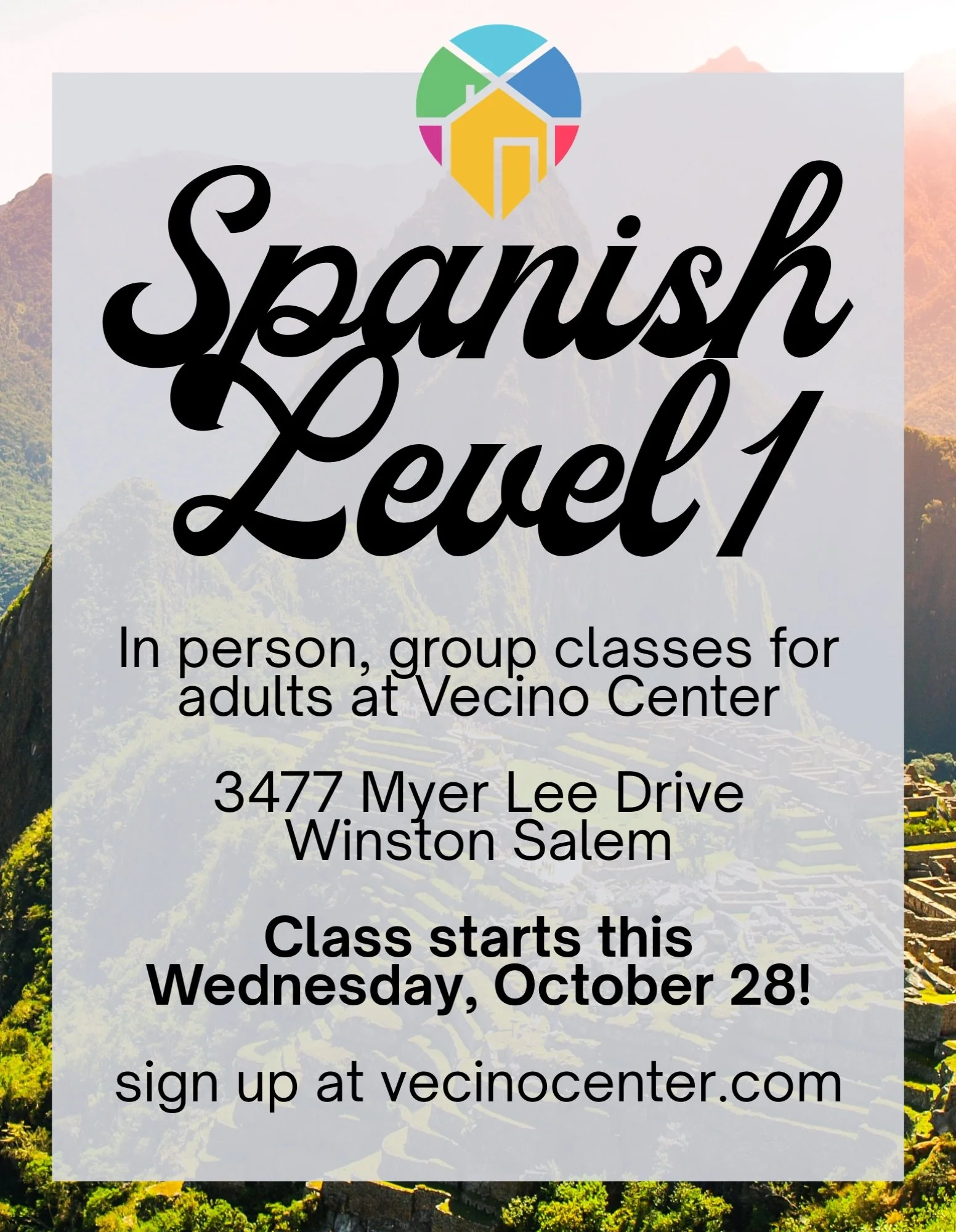 Join us at Vecino Center on Wednesday for Spanish Level 1! 

Do you long to effortlessly navigate conversations in Spanish, exuding confidence and fluency? Will learning Spanish elevate your career to new heights? Are you eager to communicate with Sp